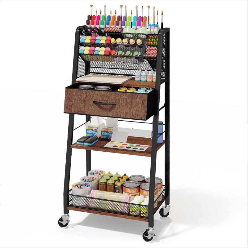 Chariot roulant à trois couches - chariot multifonctionnel en métal avec tiroirs de rangement et roues, organisateur d'art et d'artisanat multifonctionnel