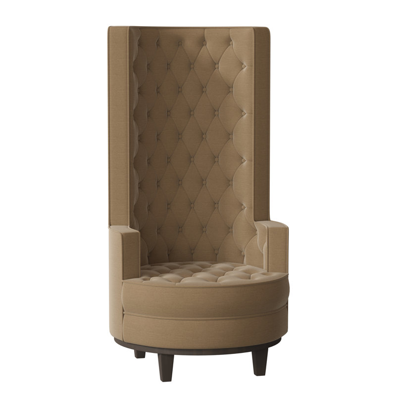 Norma Tufted Wingback Chair, Bella Black Performance Velvet, Brown Mahogany