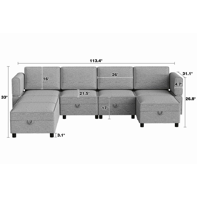 Canapé modulaire en chenille et canapé en U avec repose-pieds 7 places Chenille