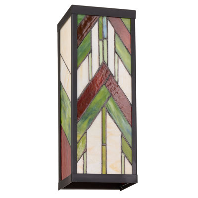 Bruckner Black 1 - Bulb 16.25"H Stained Glass Outdoor Wall Lantern