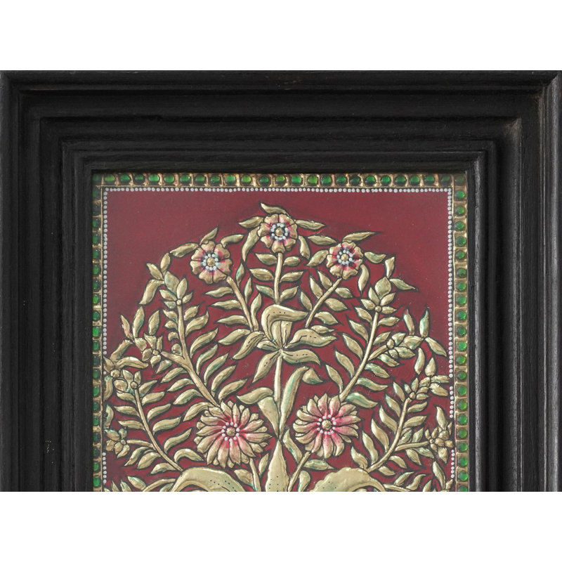 Peinture de pot de fleur Tanjore | Couleurs traditionnelles avec or 24 carats