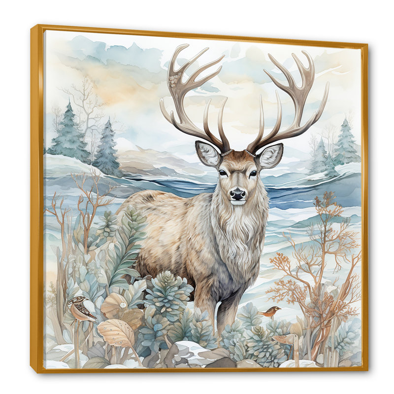 «Deer Charm In Winter I», reproduction sur toile, H 30 po x l 30 po x P 1 po, Cadre flottant doré