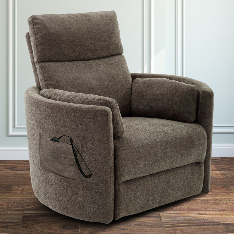 Bre 40" Upholstered Power Lift Assist Recliner with Round Arms, Krypton