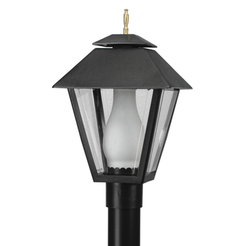 Solus Colonial Post Top Fixture with Clear Beveled Acrylic Lens and Chimney, Black