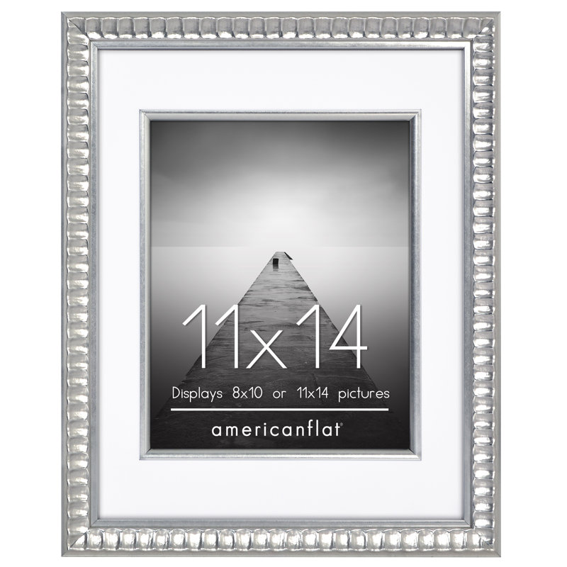 Silver Picture Frame With Decorative Inner Mat Accent - Shatter Resistant Glass And Easel Stand, 11" W x 14" H