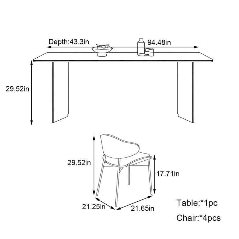 Ensemble de table de salle à manger rectangulaire Home Rock, H 29,52 po x L 94,48 po x l 43,3 po