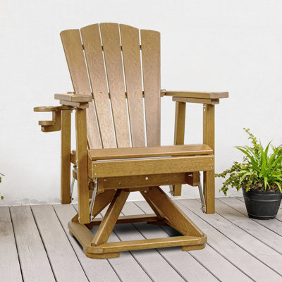 Brown Hdpe Swivel & Glide Outdoor Patio Chair With Cup Holder