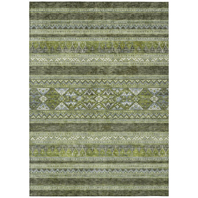 HomeRoots 3' X 5' Olive Green And Artichoke Green Southwestern Washable Indoor Outdoor Area Rug