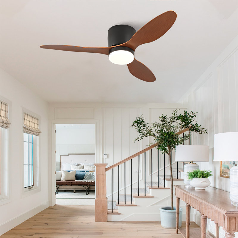 Ventilateurs de plafond avec lumières, plafonnier encastré, ventilateur à 3 pales avec lumière et télécommande, moteur à courant continu réversible à 6 vitesses, silencieux, pour la chambre à coucher, intérieur / extérieur