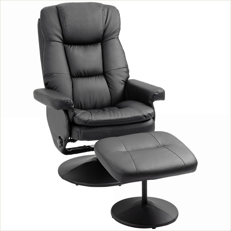 Fauteuil inclinable et inclinable avec base enveloppée, fauteuil inclinable pivotant en cuir avec repose-pieds