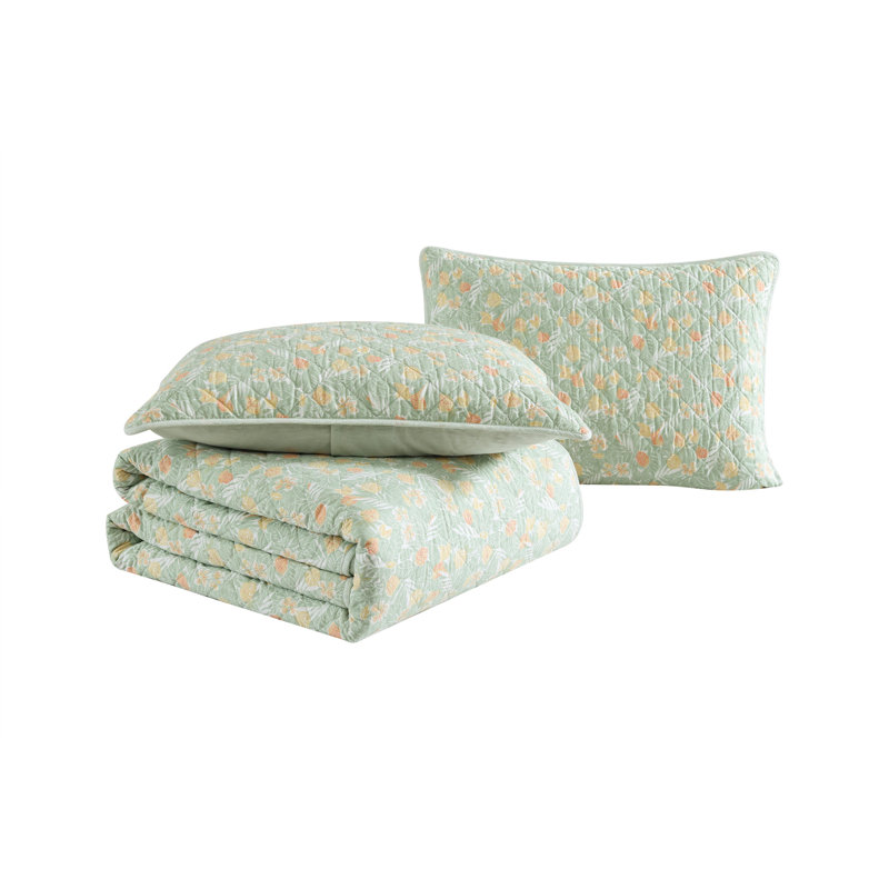 Pineapple Bloom Quilt, Green/Yellow, Queen Quilt + 2 Standard Shams