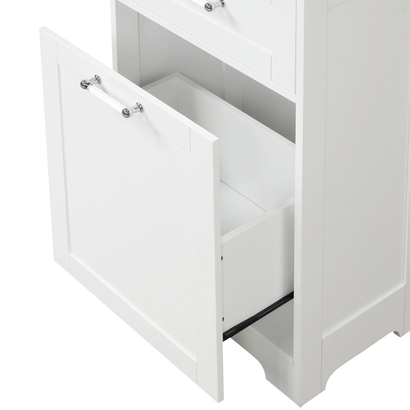 Grande armoire de rangement pour salle de bain, armoire de rangement autoportante avec deux tiroirs de tailles différentes et tablette réglable, panneau de fibres à densité moyenne avec finition peinte