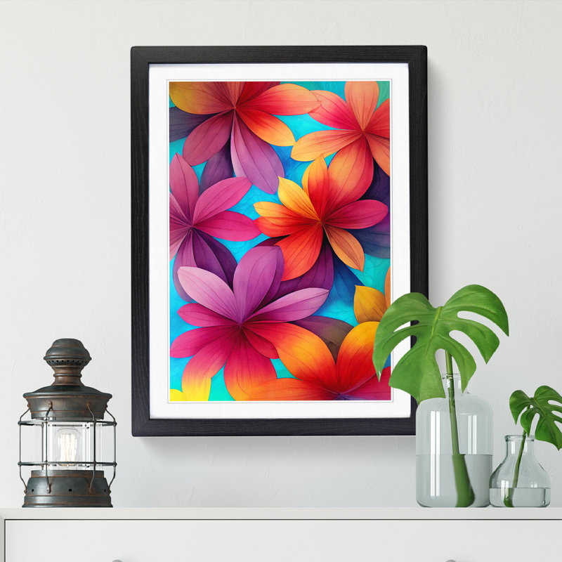 FRM-V0523-816X Floral Hydrodipped - Picture Frame Print, Black Framed, 64cm H x 46cm W