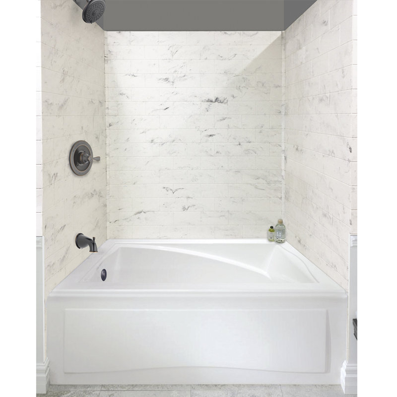 White Venito 36" x 60" Glue Up Solid Surface Shower Wall Kit