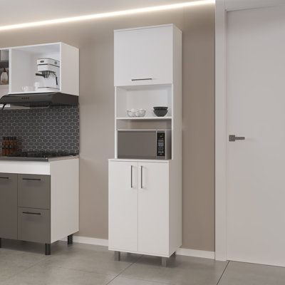 Kayenta Kitchen Pantry with 2 Pneumatic Door, Open Storage, and Bottom Cabinet, White. by Latitude Run