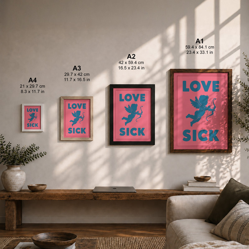 Love Sick Cupid Typography - Print, Unframed, A3 - 42.0 x 29.7 cm