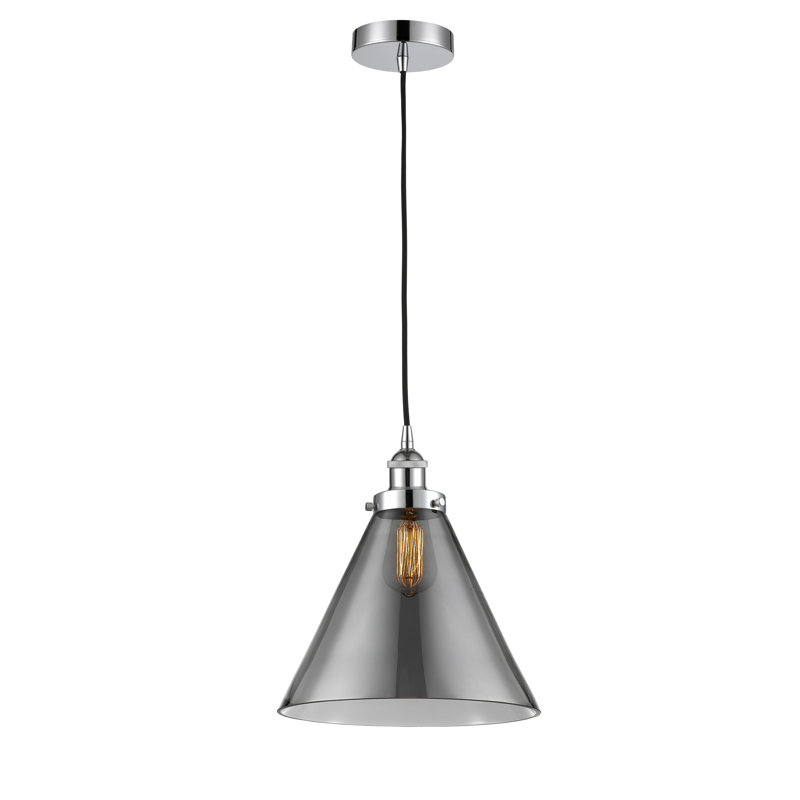 Mini-luminaire suspendu 1 lumière Cone, H 14,75 po x l 12 po x P 12 po, Gris, Chrome poli