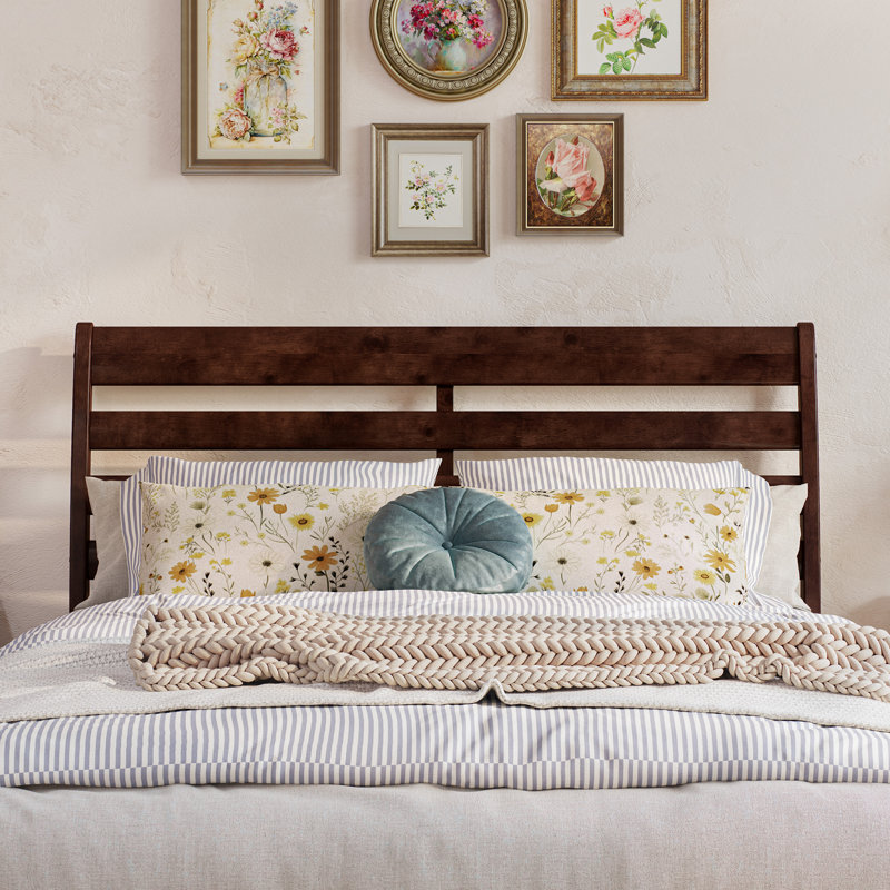 Ashmun Solid Wood Sleigh Slat Panel Headboard, Walnut, Full