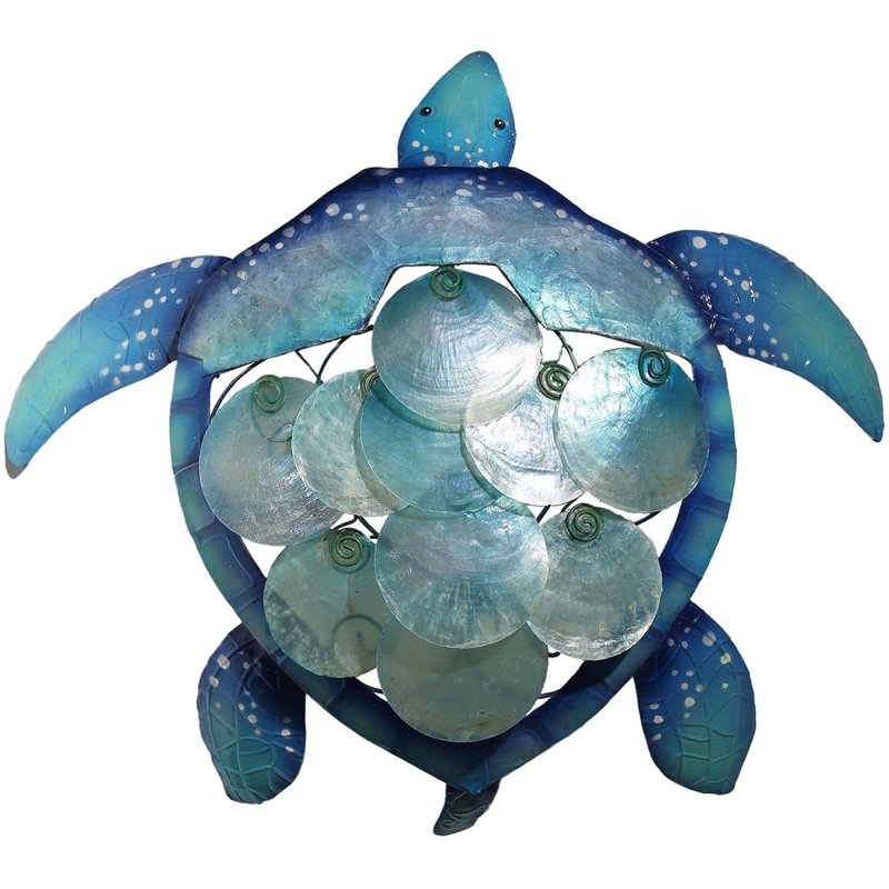 Art mural en métal et tortue écume de mer Capiz 20 po x 16 po