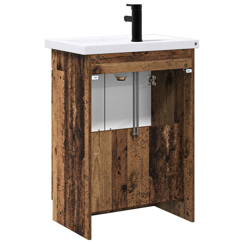 Vanity & Mirror Set, Medium Wood