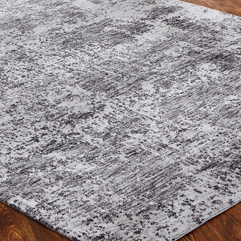 Abstract Area Rug in Gray/Ivory, Rectangle 7'6" x 9'6", Marbled Grays