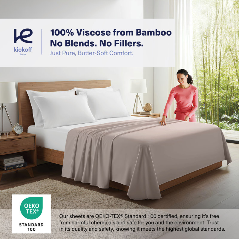 100% Organic Viscose From Bamboo Flat Sheet Only, 300 Thread Count, Extra Wide, Cooling & Breathable, Double Stitching, Bedding Sheet - Gift-Ready Packaging (Gray Mist)