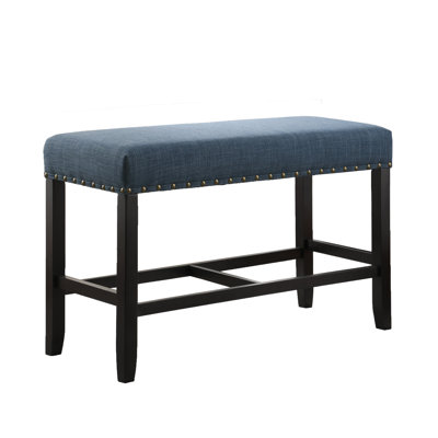 Fabric Seat In Blue With Decorative Nailhead Trim And Base Counter Height Dining Bench Blend Cover Sophisticated Design