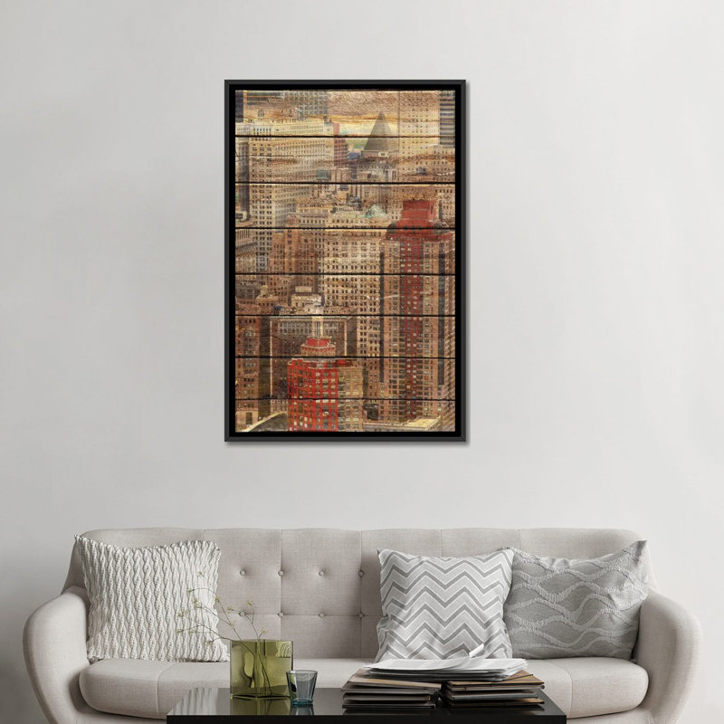 «Downtown New York», impression sur toile tendue, H 26 po x l 18 po x P 1,5 po, Toile avec cadre noir, Pas de tapis