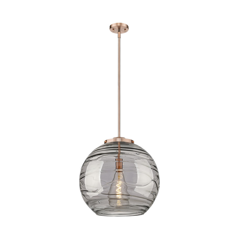 Luminaire suspendu simple à 1 lumière 1 lumière, Cuivre antique, H 17,13 po x l 15,75 po x P 15,75 po, Gris fumée clair