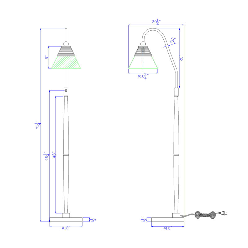 Almous 71.25'' Black Arched Floor Lamp