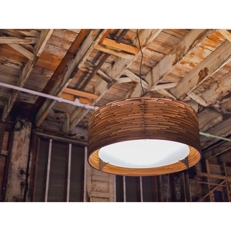 Scraplight Drum Recycled Cardboard Pendant Light, 60" H x 24" W x 24" D, Blonde