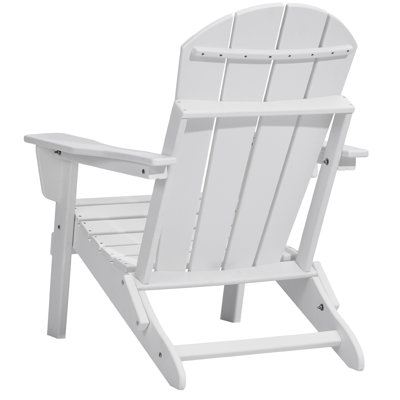 Chaises Adirondack en plastique, ensemble de 2, pliables et portables, résistantes aux intempéries, pour foyer extérieur, avec porte-gobelet, blanches, dotées d'accoudoirs ergonomiques et confortables.