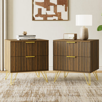 Fluted Nightstand With 2 Drawers