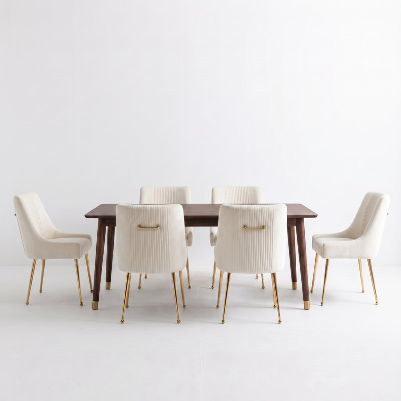 Elian Velvet Upholstered Dining Chair, Beige, 6