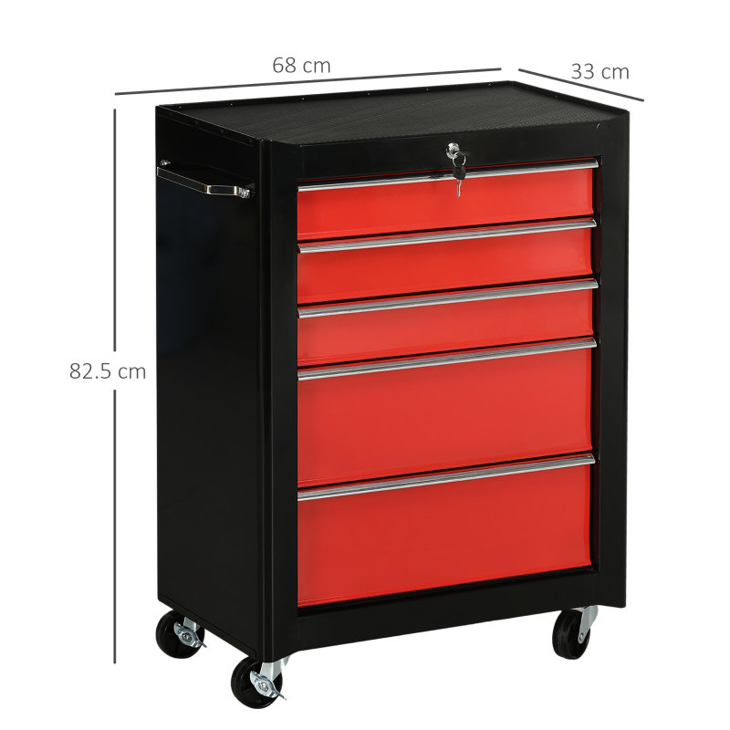Storify 5-Drawer Tool Chest Lockable Steel Storage with Wheels and Handle for Organized Workspace