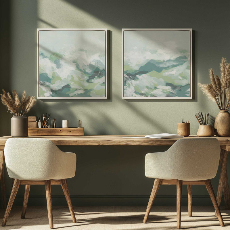 Ensemble de 2 vagues ondulées Verdant, H 13 po x l 26 po, Cadre flottant en chrome poli