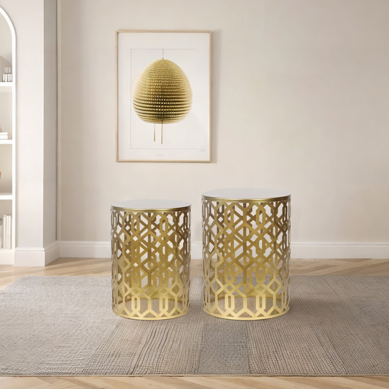 Ensemble de 2 tables de bout rondes en métal Trant, Doré