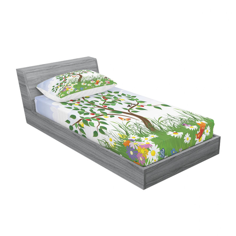 Ensemble de draps à motif de cerisier, Ensemble de draps pour lit simple avec drap-housse