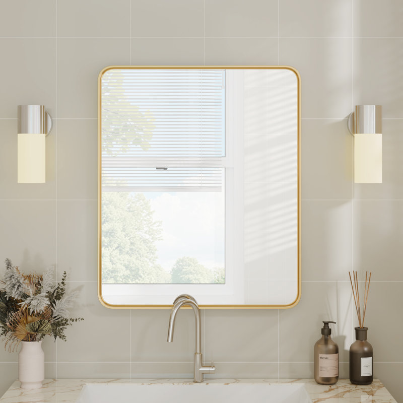 Aluminum Framed Rounded Rectangle Mirror, Wall Mounted Bathroom Vanity Mirror, Modern Horizontal/Vertical Entryway Wall Mirror