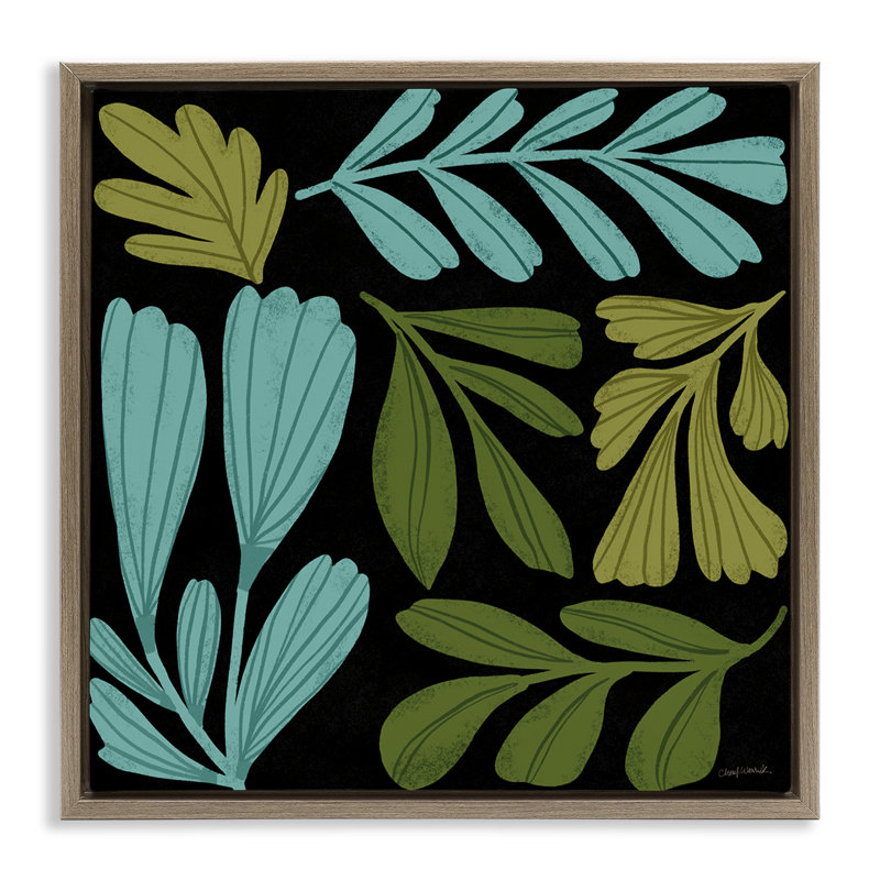 «Varied Leaves Collage» par Cheryl Warrick, H 25 po x l 25 po, Cadre flottant orme Montalcino