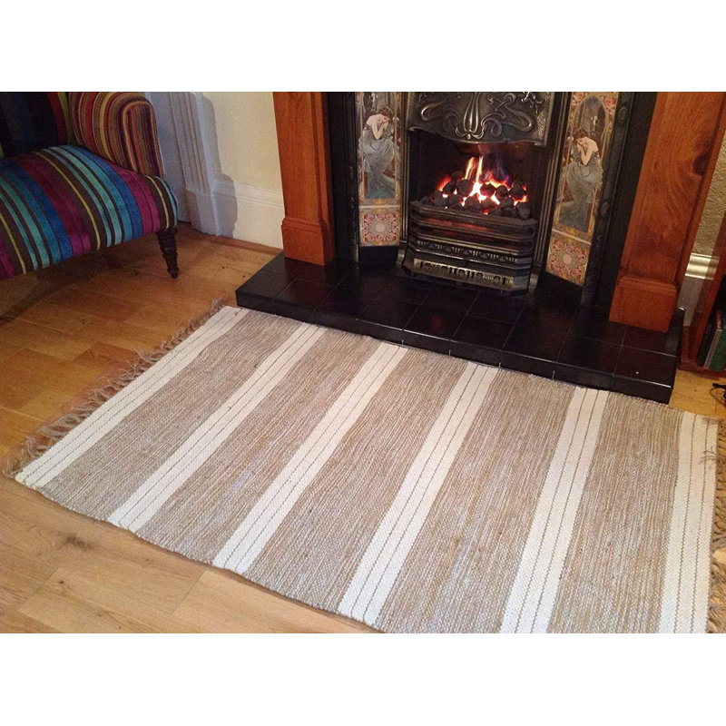 Scalf Striped Cotton Hand Woven Area Rug, Rectangle 120 x 180cm