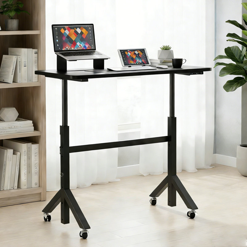 Mobile Adjustable Height Laptop Standing Desk – Portable Computer Desk With Lockable Wheels, 6 Height Settings, Triangular Leg Design, Perfect For Walking Pad