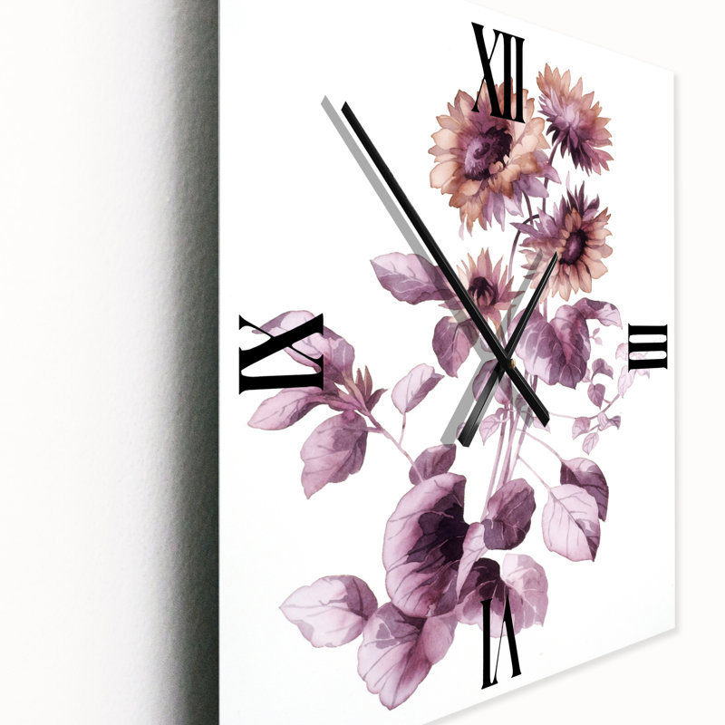 Horloge murale mauve Wildflowers III, Grand