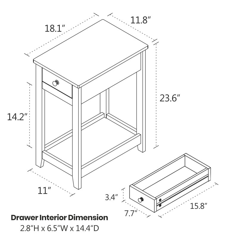 Issac 1-Drawer End Table with Open Shelf, White
