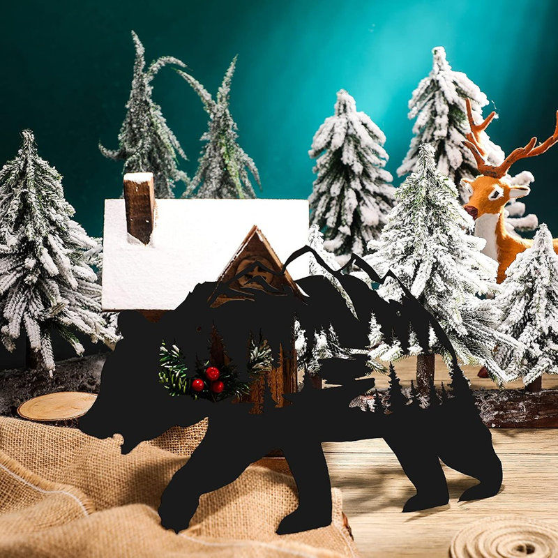 Ours en métal mural - noir - décor en métal inspiré de la forêt rustique, 14 X 8,5 pouces pour le salon ou la chambre à coucher