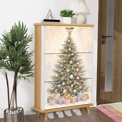 Armoire de rangement pour chaussures avec 3 tiroirs rabattables pour boîtes de cadeaux élégantes avec boules de sapin de Noël