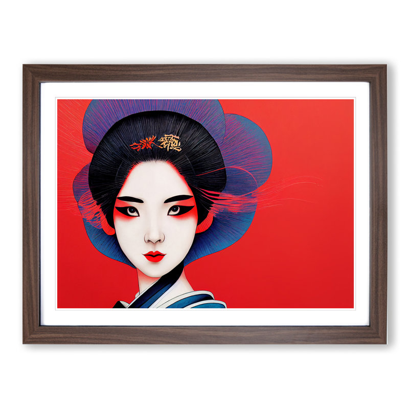 Intriguing Geisha - Framed Print, 34cm H x 46cm W x 2cm D, Walnut