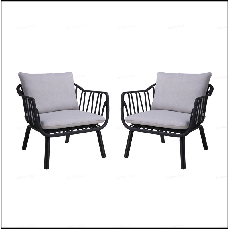 Huron Outdoor PP Club Chair, Set Of 2, Durable And Weather-Resistant For Modern Outdoor Living, Light Gray, Black
