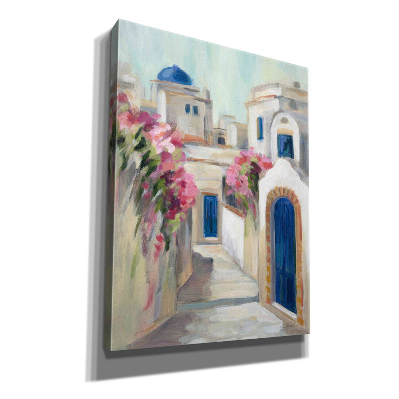«Santorini Street I» par Silvia Vassileva, art mural sur toile, H 16 po x l 12 po x P 0,75 po