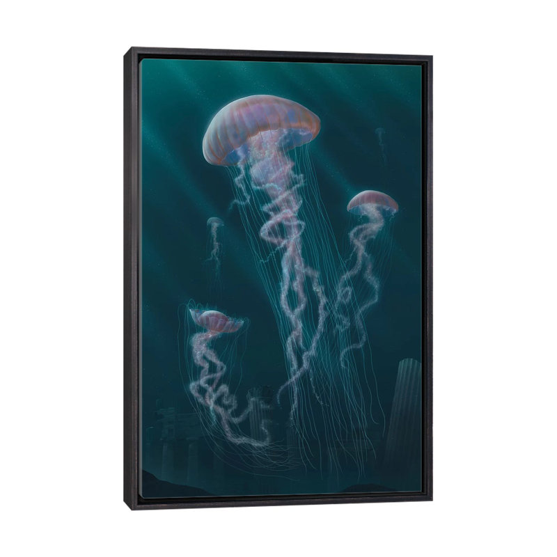 «Jellyfish» par Vincent Hie - impression encadrée, H 26 po x l 18 po x 1,5 po, Toile avec cadre noir patiné